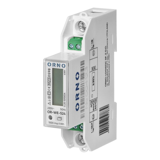 [ORNOR-WE-524] 140812 - 1-phase electricity meter, bidirectional, 100A, MID, 1 module, DIN TH-35mm, PV-ready