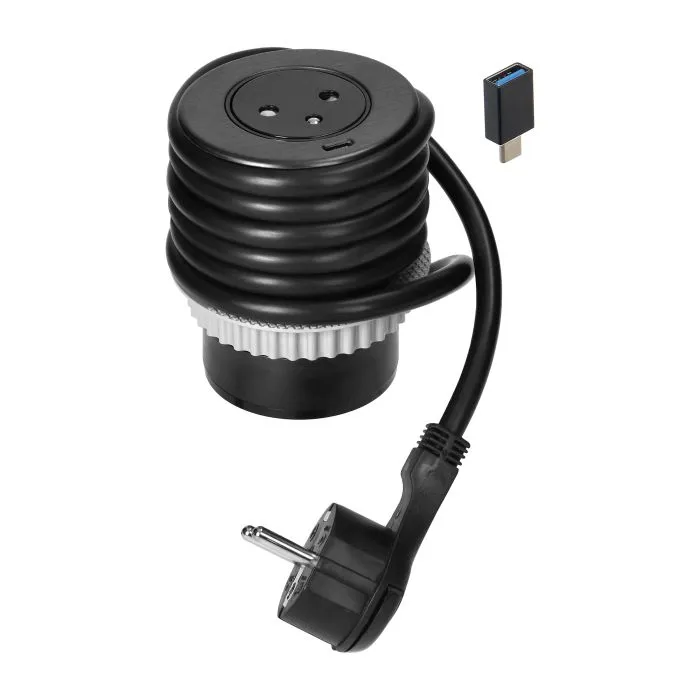 [ORNOR-GM-9018] 149465 - Flushmounted furniture socket 2P+E with EasyEject system, USB QC 3.0, 1.5m cable + USB adapter