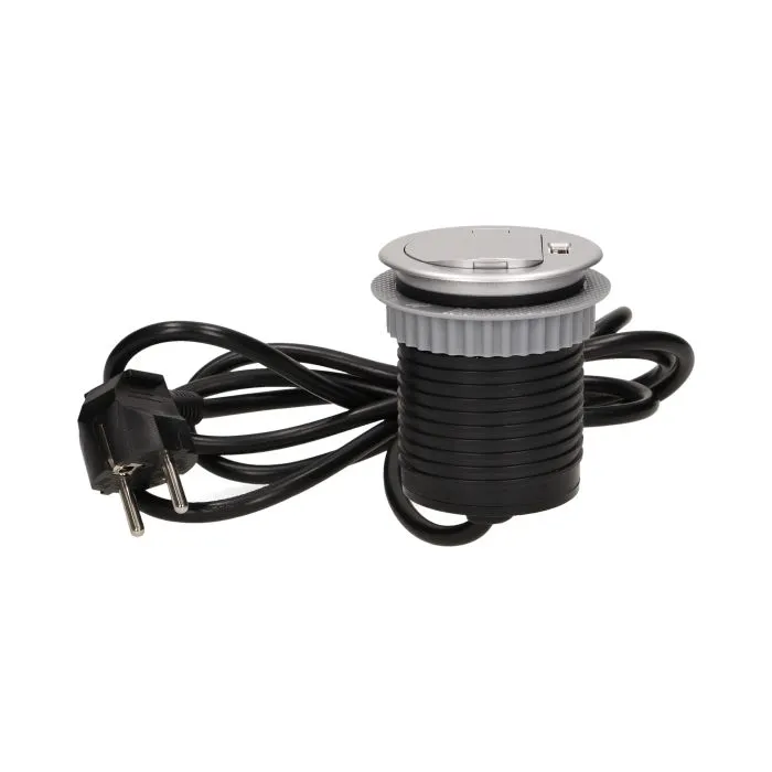 [ORNOR-AE-1373] 141135 - Flush-fitting furniture socket with USB charger and 1.8m cable 230V AC, 1x16A, 230V AC, 5V DC/2,1A, 3680W, IP20