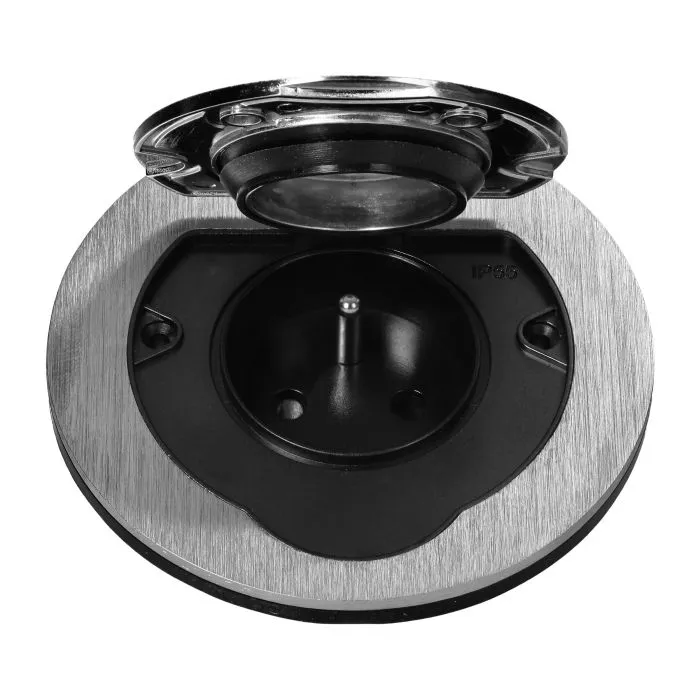 [ORNOR-GM-9030] 149459 - Hermetic electrical socket, round, IP55, opening angle 110°, brushed aluminium
