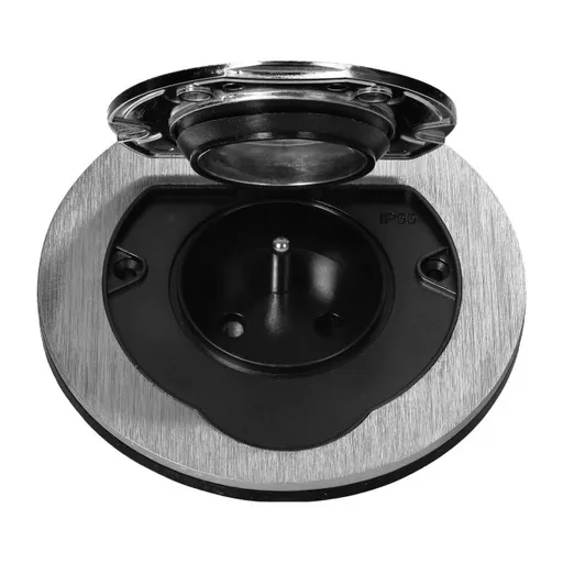 [ORNOR-GM-9030] 149459 - Hermetic electrical socket, round, IP55, opening angle 110°, brushed aluminium