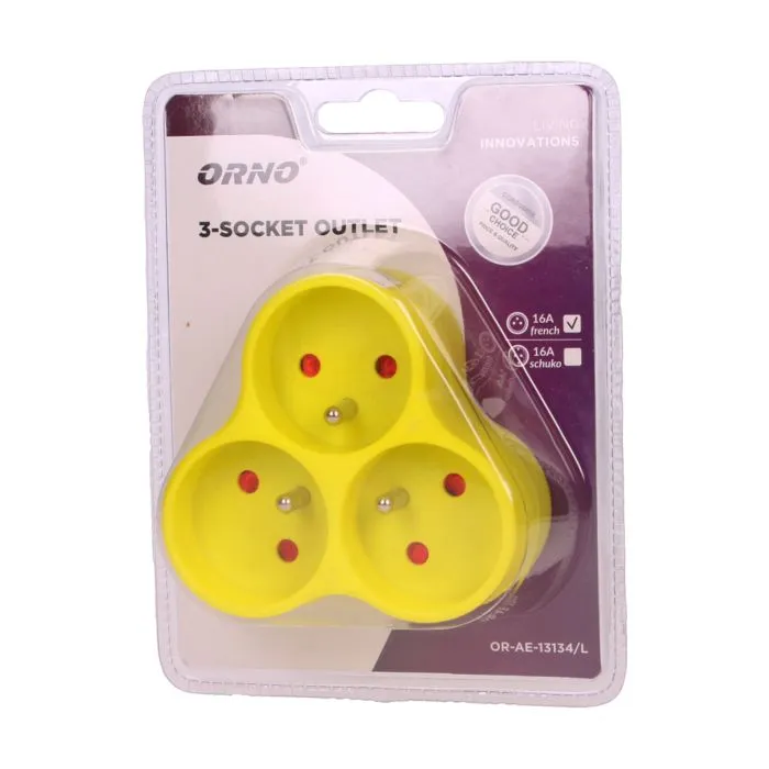 [ORNOR-AE-13134/L] 149215 - Triple socket outlet, turquoise Threesocket splitter with grounding, suitable for any interior where additional sockets are required. (kopya)