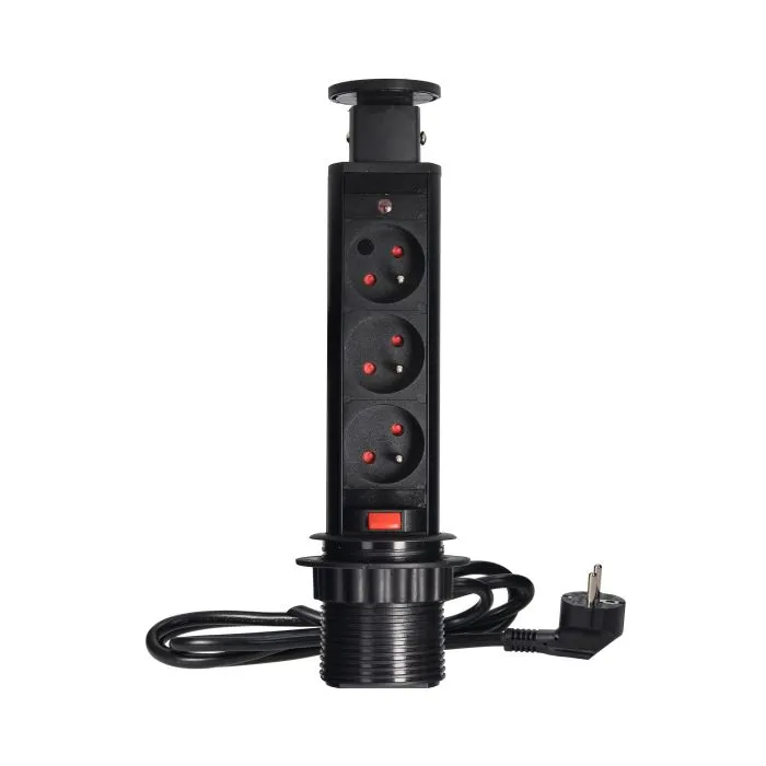 [ORNOR-AE-1347/B] 149445 - Pop up Ø6cm desk socket, black with 1.8m cable and locking system, 3x2P+E