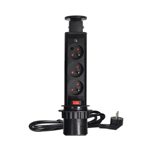 [ORNOR-AE-1347/B] 149445 - Pop up Ø6cm desk socket, black with 1.8m cable and locking system, 3x2P+E