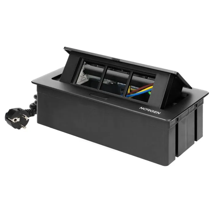 [ORNOR-GM-9010/B] 146533 - Recessed furniture connection panel NOEN for module sockets, black composed of an empty aluminium case and an integrated PVC frame; can house 3 NOEN socket or port modules, 45x45mm each