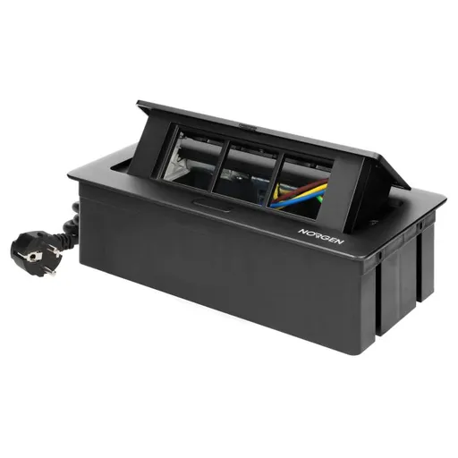 [ORNOR-GM-9010/B] 146533 - Recessed furniture connection panel NOEN for module sockets, black composed of an empty aluminium case and an integrated PVC frame; can house 3 NOEN socket or port modules, 45x45mm each