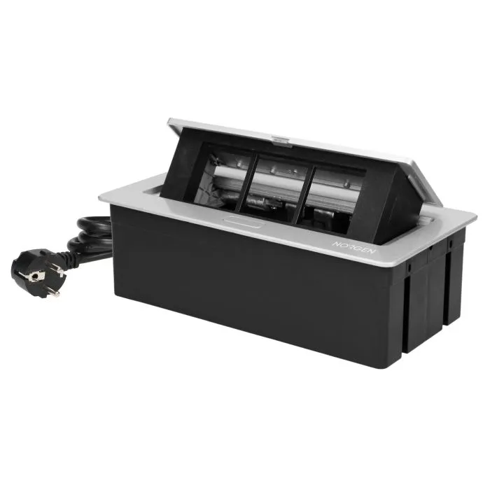 [ORNOR-GM-9010/G] 141111 - Recessed furniture connection panel NOEN for module sockets, silver composed of an empty aluminium case and an integrated PVC frame; can house 3 NOEN socket or port modules, 45x45mm each