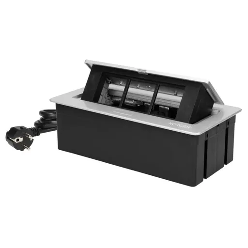 [ORNOR-GM-9010/G] 141111 - Recessed furniture connection panel NOEN for module sockets, silver composed of an empty aluminium case and an integrated PVC frame; can house 3 NOEN socket or port modules, 45x45mm each