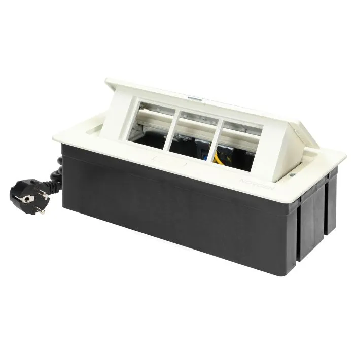 [ORNOR-GM-9010/W] 141110 - Recessed furniture connection panel NOEN for module sockets, white composed of an empty aluminium case and an integrated PVC frame; can house 3 NOEN socket or port modules, 45x45mm each