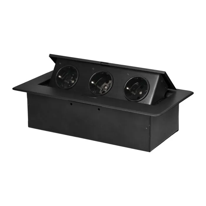 [ORNOR-GM-9032(GS)/B] 141084 - Recessed furniture socket with flat milled edge, 3x2P+E (Schuko), schwarz