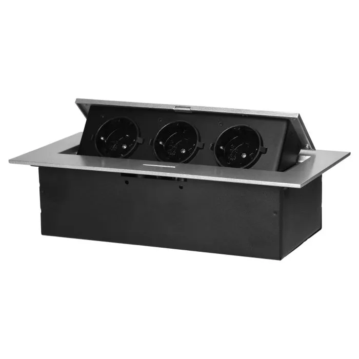 [ORNOR-GM-9036(GS)/G] 141079 - Recessed furniture socket with flat edge, 3x2P+E (Schuko), silver