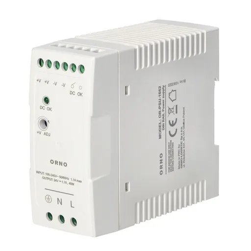 [ORNOR-PSU-1662] 140830 - Industrial power supply for a DIN rail, 24VDC, 1.7A, 40W, plastic housing
