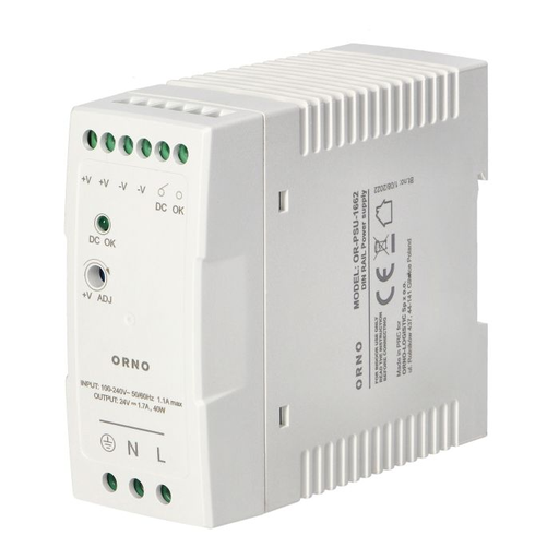 [ORNOR-PSU-1662] 140830 - Industrial power supply for a DIN rail, 24VDC, 1.7A, 40W, plastic housing