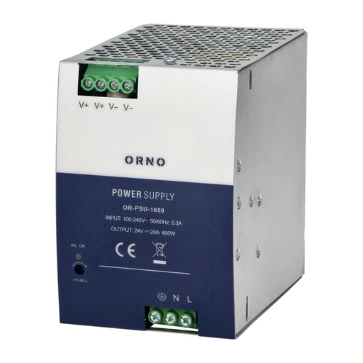 [ORNOR-PSU-1659] 140837 - Industrial power supply for a DIN rail, 24VDC, 20A, 480W, metal housing