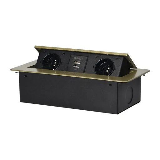 [ORNOR-AE-13109/BR] 141062 - Recessed furniture socket with two USB chargers, brass 230V AC/ 50 Hz; 2 x 2P+E; 3600W; USB output: 5V DC/2,1A; available colors: brass