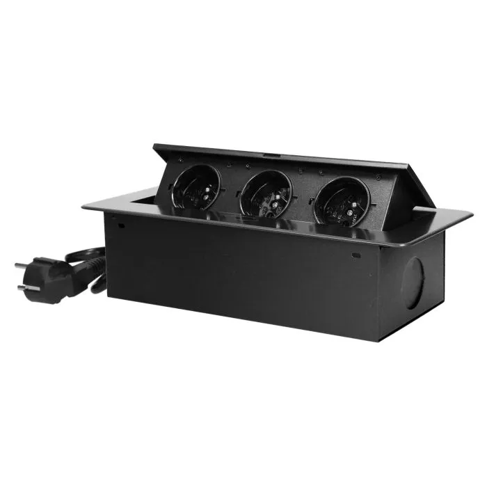 [ORNOR-AE-1337/GR] 141055 - Recessed furniture socket 3x2P+E with 1.5m cable, graphite power supply: 230V AC / 56-60Hz; maximum load: 3600W; protection rating: IP20; colour: graphite