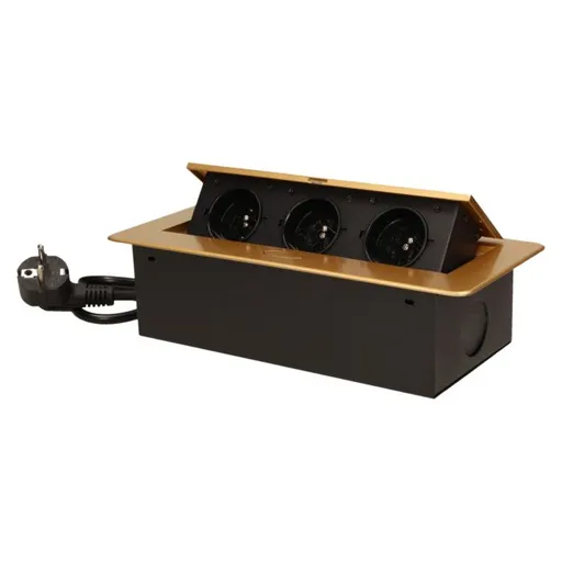 [ORNOR-AE-1337/C] 141054 - Recessed furniture socket 3x2P+E with 1.5m cable, gold power supply: 230V AC / 56-60Hz; maximum load: 3600W; protection rating: IP20; colour: gold