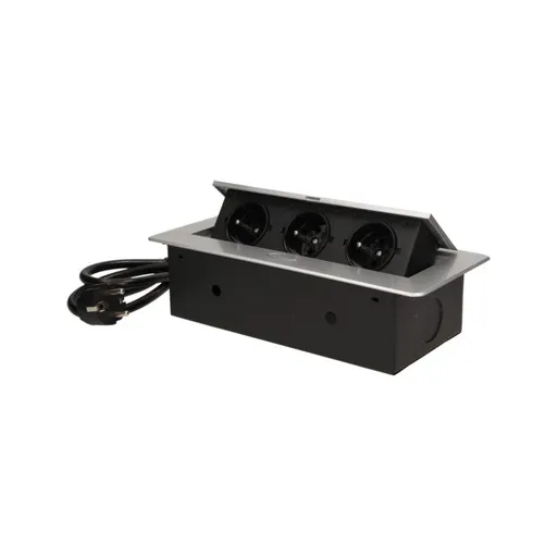 [ORNOR-AE-1337/G] 141050 - Recessed furniture socket 3x2P+E with 1.5m cable, silver power supply: 230V AC / 56-60Hz; maximum load: 3600W; protection rating: IP20; colour: silver