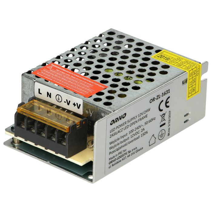 [ORNOR-ZL-1631] 140853 - Open frame power supply unit 25W, 12V, IP20 equipped with short-circuit and overload protection, and an output voltage adjustment; instantaneous overload 150%