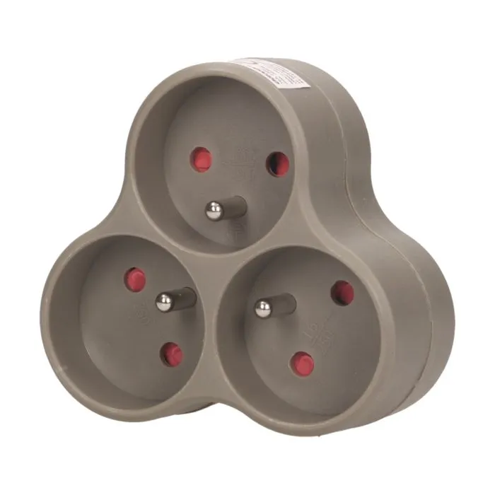 [ORNOR-AE-13134/G] 149216 - Triple socket outlet, gray Threesocket splitter with grounding, suitable for any interior where additional sockets are required.