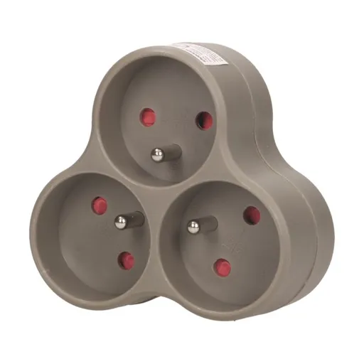 [ORNOR-AE-13134/G] 149216 - Triple socket outlet, gray Threesocket splitter with grounding, suitable for any interior where additional sockets are required.