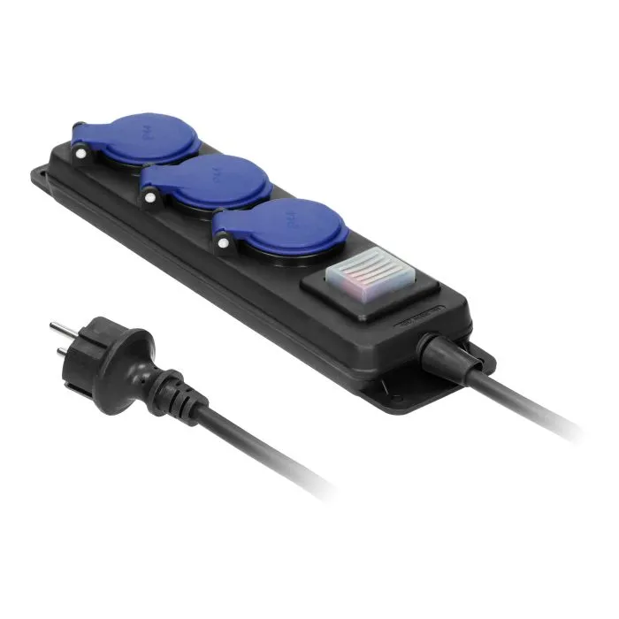 [ORNOR-AE-13192/5M] 149352 - Heavyduty, splashproof extension sockets, 5m with central switch and rubber cord, 3 sockets 2P+E, IP44, H05RRF 3x1.5mm2