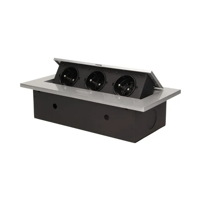 [ORNOR-AE-1335/G] 141037 - Recessed furniture socket 3x2P+E, silver power supply: 230V AC / 56-60Hz; maximum load: 3600W; protection rating: IP20;