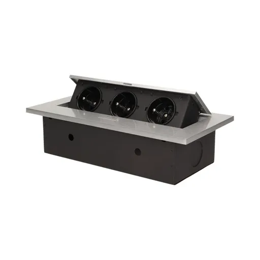 [ORNOR-AE-1335/G] 141037 - Recessed furniture socket 3x2P+E, silver power supply: 230V AC / 56-60Hz; maximum load: 3600W; protection rating: IP20;