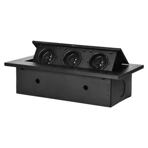 [ORNOR-AE-1335/B] 141038 - Recessed furniture socket 3x2P+E, black power supply: 230V AC / 56-60Hz; maximum load: 3600W; protection rating: IP20;