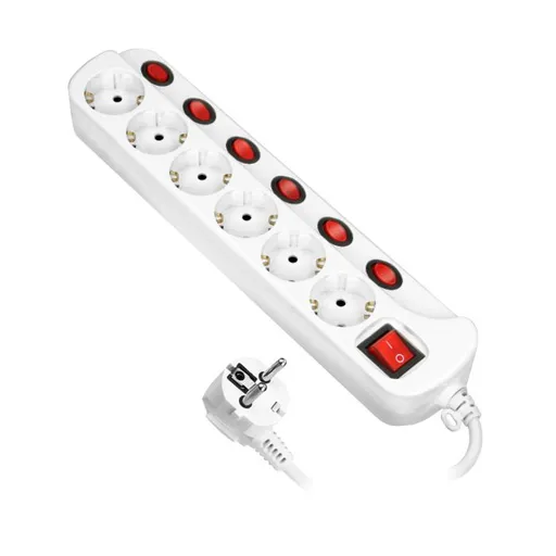 [ORNORAE13162(GS)/1,5M] 140991 - Multiswitch powerstrip, Schuko sockets with independent ON/OFF switches for 6 Schuko sockets , cable 3x1,5mm2, 1.5m long, total power consumption of 3680W