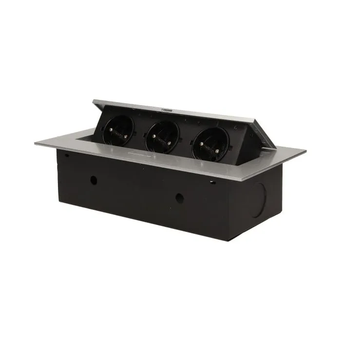 [ORNOR-AE-1371/G] 141041 - Recessed furniture socket 3x2P+E, silver power supply: 230V AC, 3x16A, ; maximum load: 3600W; protection rating: IP20;