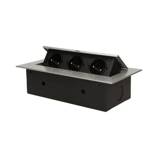[ORNOR-AE-1371/G] 141041 - Recessed furniture socket 3x2P+E, silver power supply: 230V AC, 3x16A, ; maximum load: 3600W; protection rating: IP20;