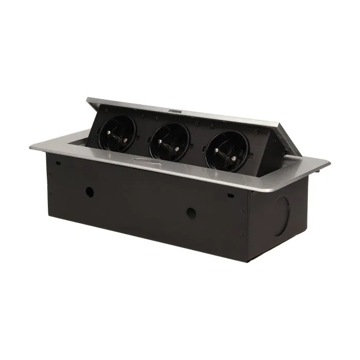 [ORNOR-AE-1336/G] 141045 - Recessed furniture socket 3x2P+E, silver power supply: 230V AC / 56-60Hz; maximum load: 3600W; protection rating: IP20;
