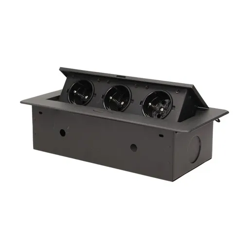 [ORNOR-AE-1336/B] 141046 - Recessed furniture socket 3x2P+E, black power supply: 230V AC / 56-60Hz; maximum load: 3600W; protection rating: IP20;