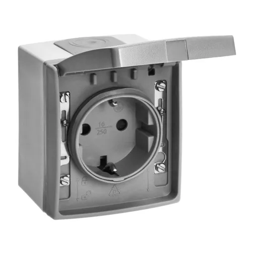 [ORNOR-OE-7405(GS)/GR] 140972 - AQUATIC PRO IP 55 Single socket 2P+E (Schuko), grey/graphite