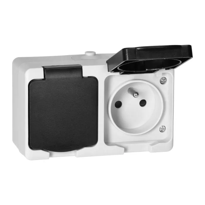 [ORNOR-OE-7306/WB] 140944 - AQUATIC MINI IP54 Double socket 2x2P+E, white/black