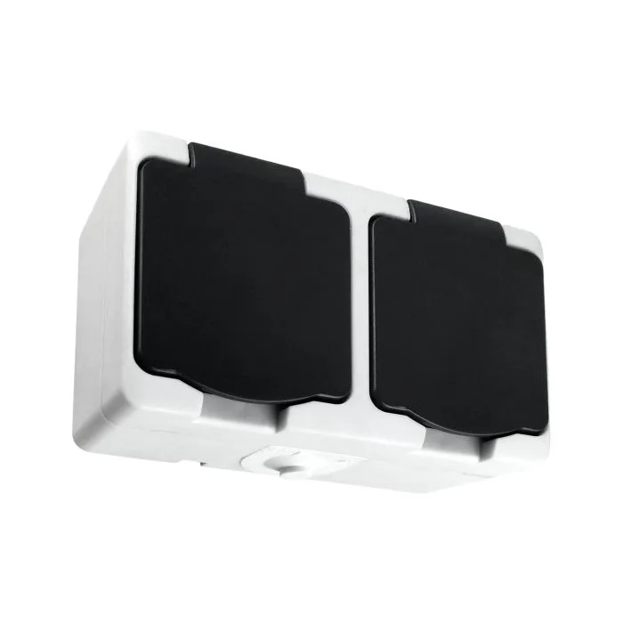 [ORNOR-OE-7306/WB/5] 140945 - AQUATIC MINI IP54 Double socket 2x2P+E, white/black, 5 pcs