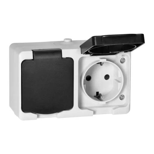 [ORNOR-OE-7306(GS)/WB] 140950 - AQUATIC MINI IP54 Double socket 2x2P+E (Schuko), white/black