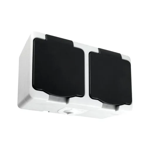 [ORNOR-OE-7306(GS)/WB/5] 140951 - AQUATIC MINI IP54 Double socket 2x2P+E (Schuko), white/black, 5 pcs