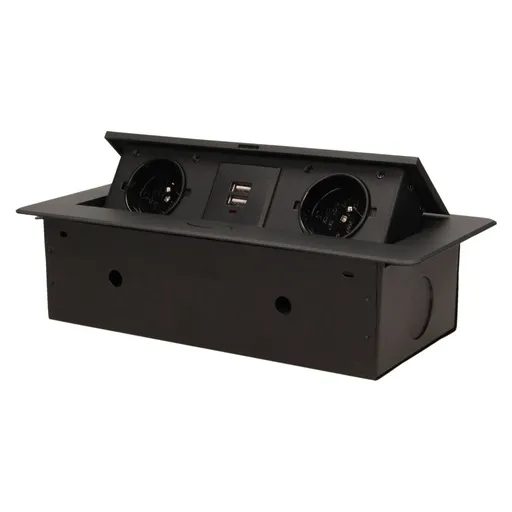[ORNOR-AE-13109/B] 141361-Flush-fitting furniture socket with two USB chargers, black