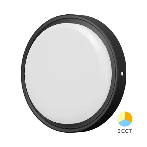 [BRYBC18-00681] 102260 - BULKHEAD 12W ROUND BLACK 3IN1 CCT IP65 LED BULKHEAD BRY