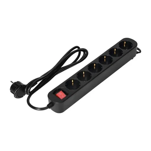 [ORNES-1(GS)/B/3M] 147079 6 extension sockets 2P+E (Schuko), with central switch, 3m  H05VV-F 3x1.0mm², Imax=10A,flat plug, black