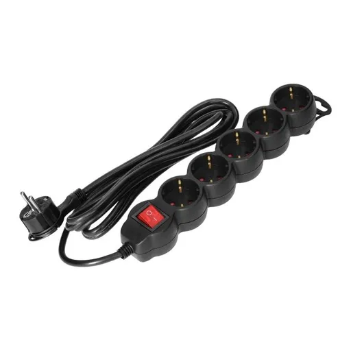 [ORNES-7(GS)/B/3] 147099 Extension sockets 5x 2P+E with a switch, 3m, Schuko H05VV-F  1x1.5mm2, Imax=16A, black
