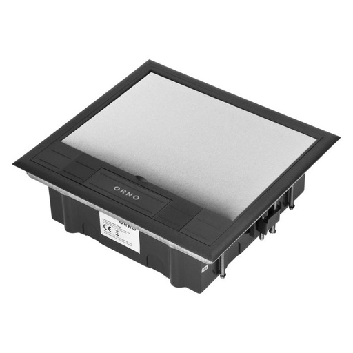 [ORNOR-GP-9202/SS] 149491-Floor box for module sockets 6 x 45x45mm or 12 x 22.5x45mm,  cover: stainless steel, black