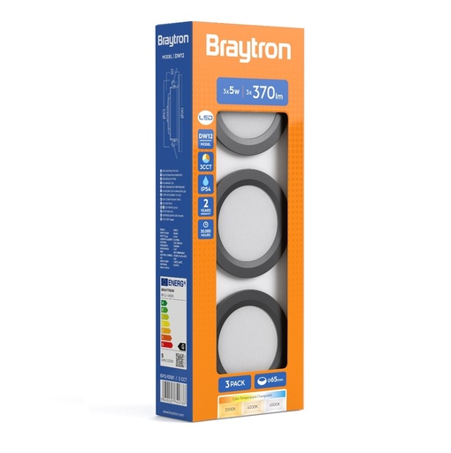 [BRYBP12-10581] 105098 - 5W 3pcs LED Downlight Set  3CCT  IP54 Noir-BRY