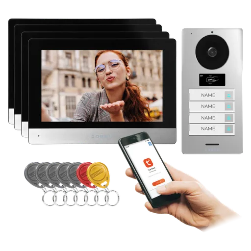 [ORNOR-VID-MA-1082/B] 146412 - GAYD MULTI4, fourfamily video doorphone set, 2wire, 8", WiFi, touch screen, 2MP Full HD, RFID reader