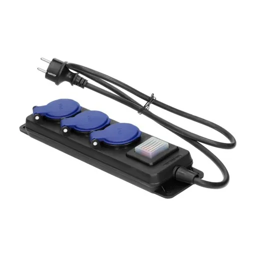 [ORNOR-AE-13296/3M] 146511 - Heavyduty, splashproof extension sockets, with central switch and rubber cord, 3 sockets 2P+E, IP44, H05RRF 3x1.5mm² 3m