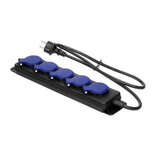 [ORNOR-AE-13297/3M] 149850-Heavy-duty, splash-proof extension sockets, with rubber cord, 5 sockets 2P+E, IP44, H05RR-F 3x1.5mm² - 3m