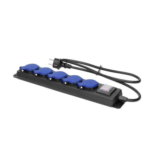 [ORNOR-AE-13298/3M] 146515 - Splashproof workshop extension socket with switch, 5 sockets 2P+E, IP44, rubber cable, H05RRF 3x1.5mm², 3m
