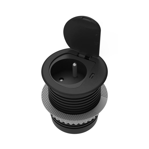 [ORNOR-GM-9040/B] 149852-Furniture socket with USB charger, 1.9m cable, 1x2P+E (French), 1xUSB (type C; PD20W), black